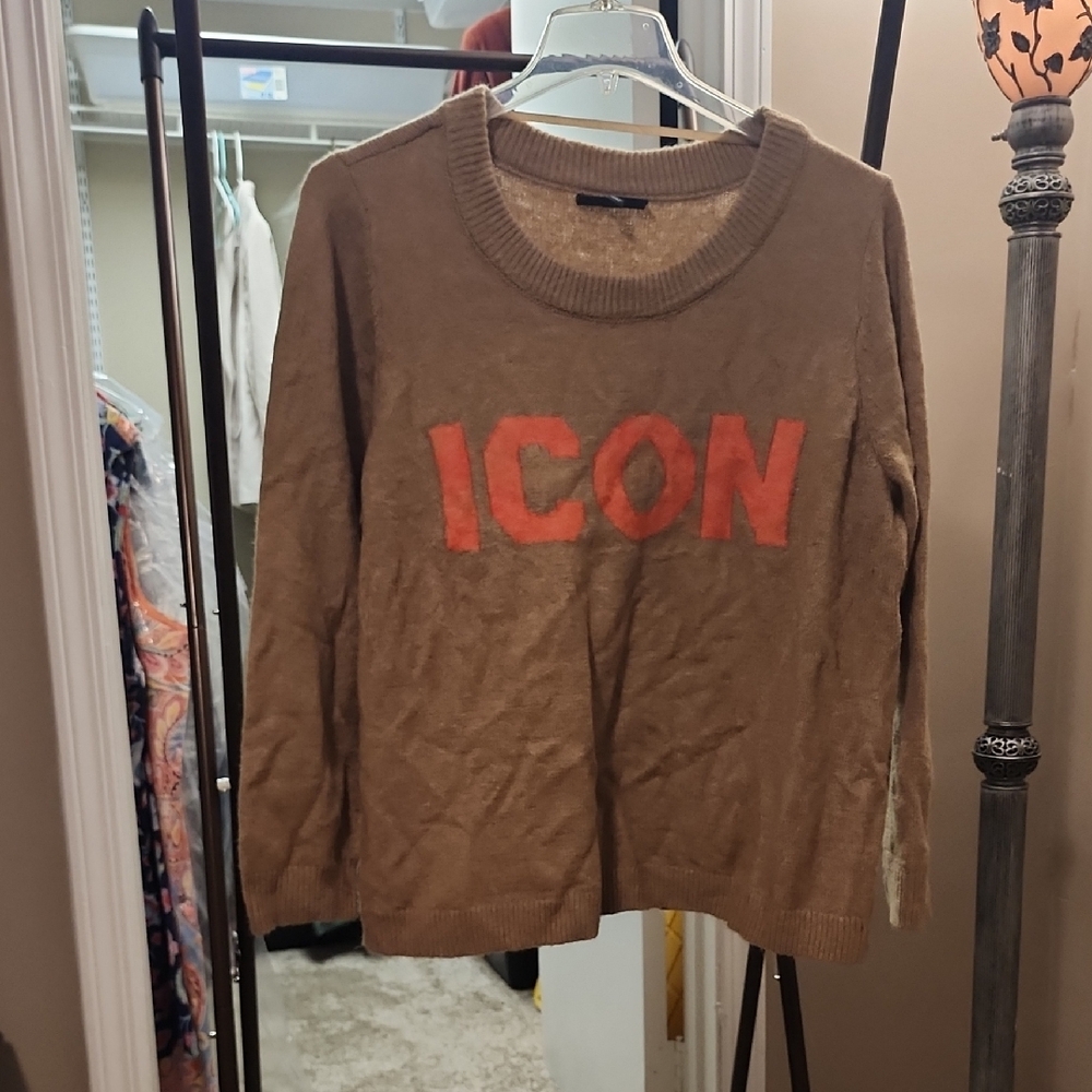 Lane Bryant Tan Sweater with Orange Icon Design